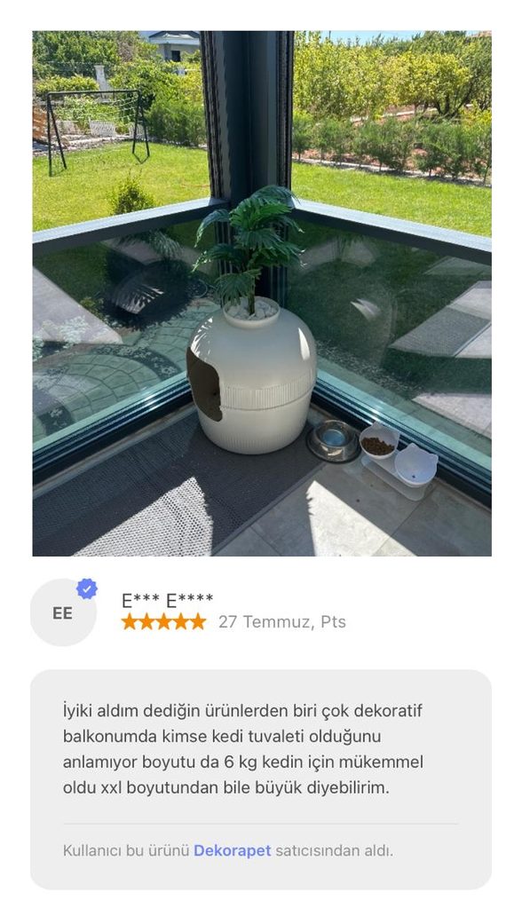 Dekorapet dekoratif kedi tuvaleti — müşteri fotoğrafı ve yorumu